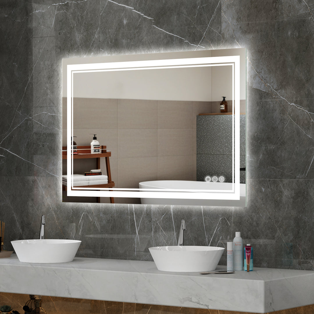 Modern Frameless Anti-Fog LED Lighted Dimmable Wall Mounted Bathroom Vanity Mirror 48" H x 32" W #MXML01-128