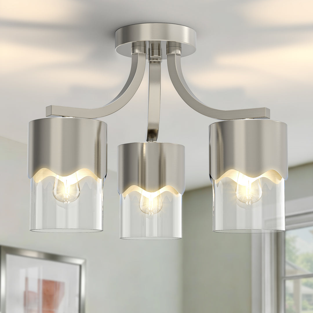 Glimmer 15.75 "- 3 Lights Modern Cluster Brushed Brass/Matte Black/Brushed Nickel Semi Flush Mount Lighting Fixture For Hallway/Laundry Room #29036