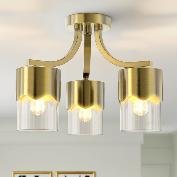 Glimmer 15.75 "- 3 Lights Modern Cluster Brushed Brass/Matte Black/Brushed Nickel Semi Flush Mount Lighting Fixture For Hallway/Laundry Room #29036