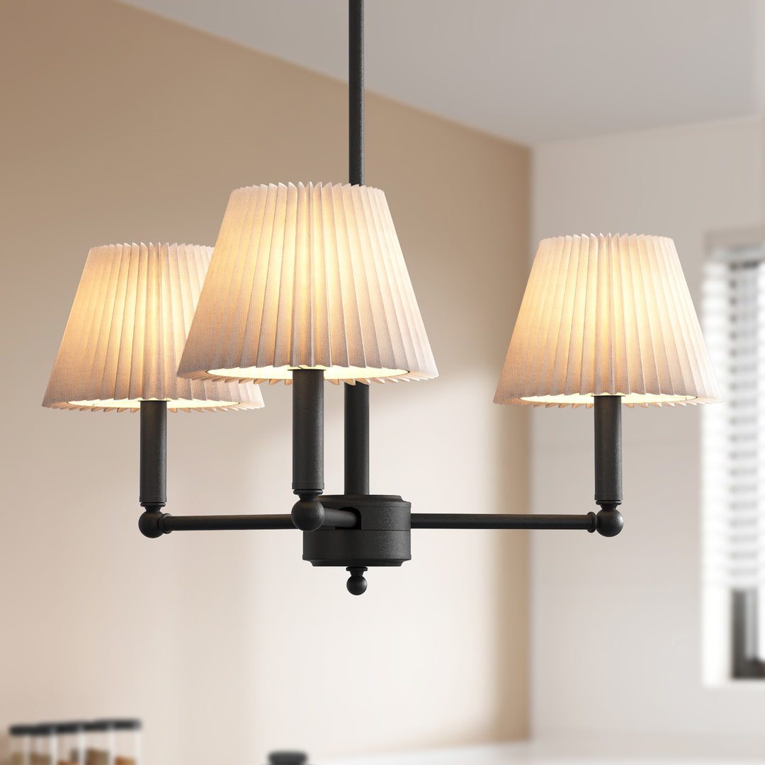 Twilight 3-Light White Linen Fabric Shade Mid-Century Modern Chandelier For Dining Room #P39007
