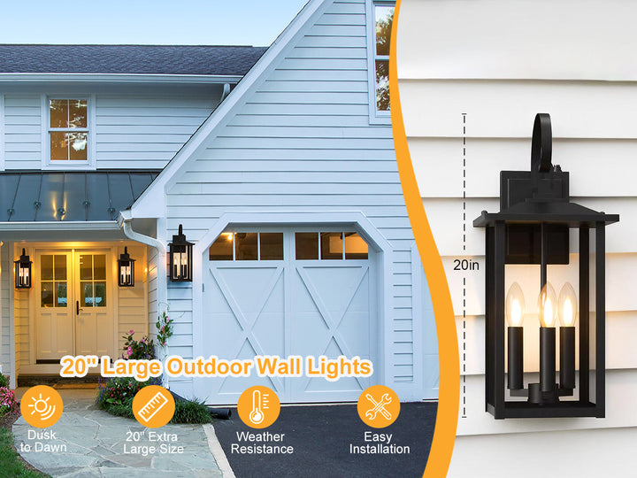 Dusk to Dawn 12.5" Outdoor Wall Sconce, Exterior Wall Light Fixture, Matte Black Porch Light Outdoor, Outside Wall Mount Lantern for House Garage Doorway (Bulb Include) #7004