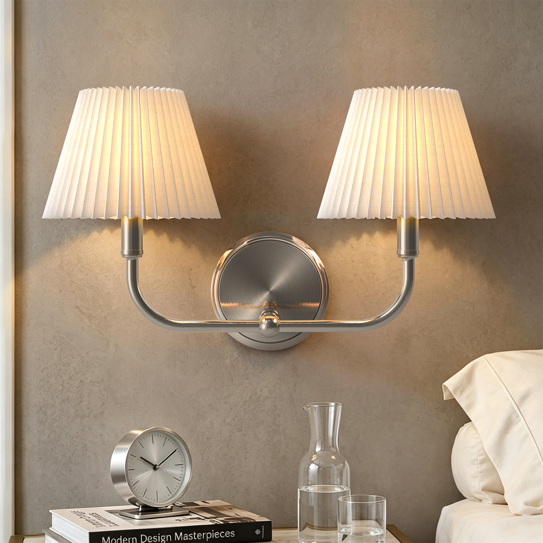 Glow Brass Armed Sconce With White Linen Shade #39006