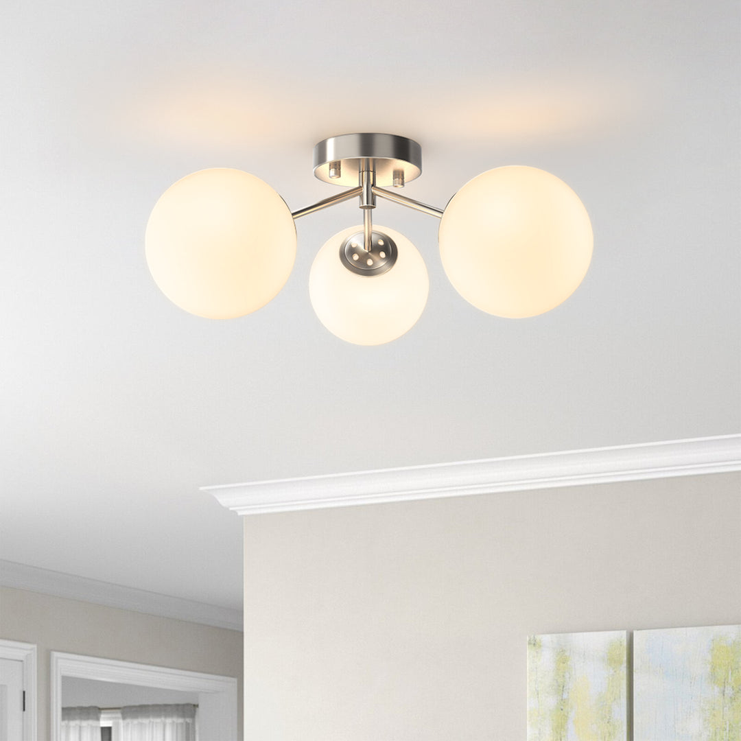 Maxax 3 Globe Ceiling Light 17 Inch Mid Century Modern Semi Flush Mount Ceiling Light Fixture for Bedroom,Living Room,Dinning Room, Foyer, Hallway #19228