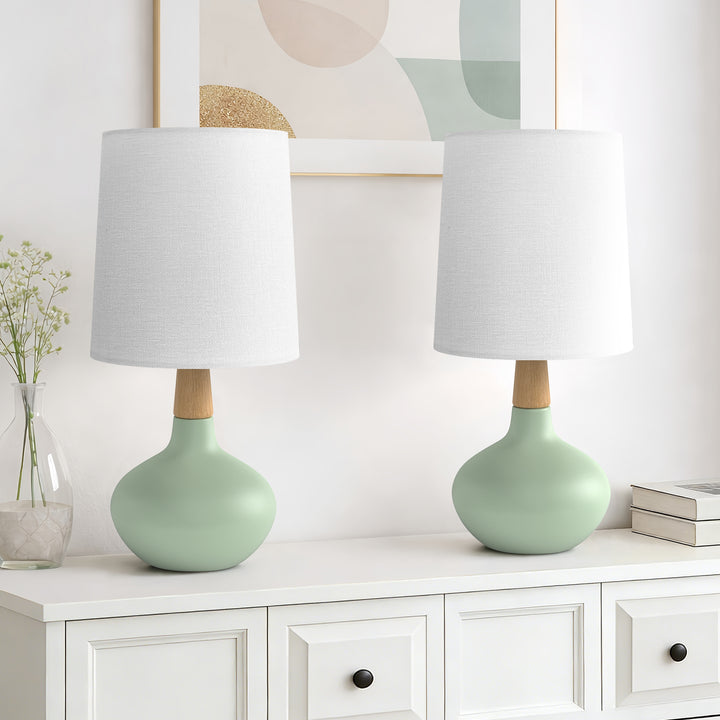 Maxax 14" Ceramic Table Lamps Set of 2, Small Beside Lamps, Modern White Bedside Nightstand Lamps for Living Room Bedroom #T185