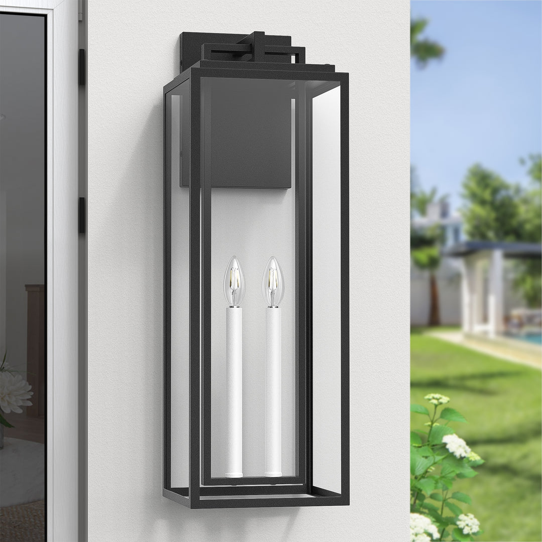 Harbor Black and Gold Base Outdoor Wall Light with Dusk to Dawn and Clear Tempered Glass #OW7102
