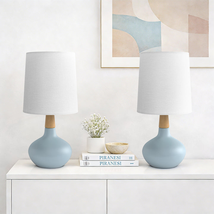 Maxax 14" Ceramic Table Lamps Set of 2, Small Beside Lamps, Modern White Bedside Nightstand Lamps for Living Room Bedroom #T185