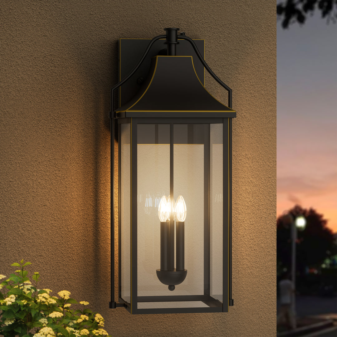 Lawyettle 18" Outdoor Wall Lantern with Dusk to Dawn Sensor, 2-Light Waterproof Brown Wall Sconce with Glass for Porch, Garage, Front Door, Patio #7040