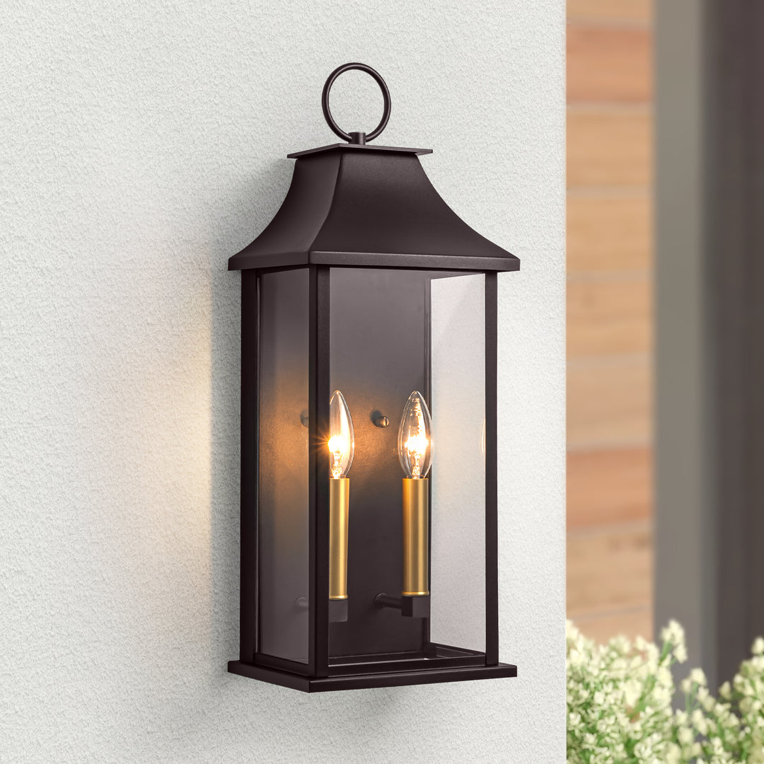 Montpelier Dusk to Dawn Outdoor Wall Lantern 2-Light, 21" Large Outside Wall Sconce, Modern Black Wall Light Fixture with Glass, Waterproof Exterior Lamp for House, Porch, Garage #MX7008