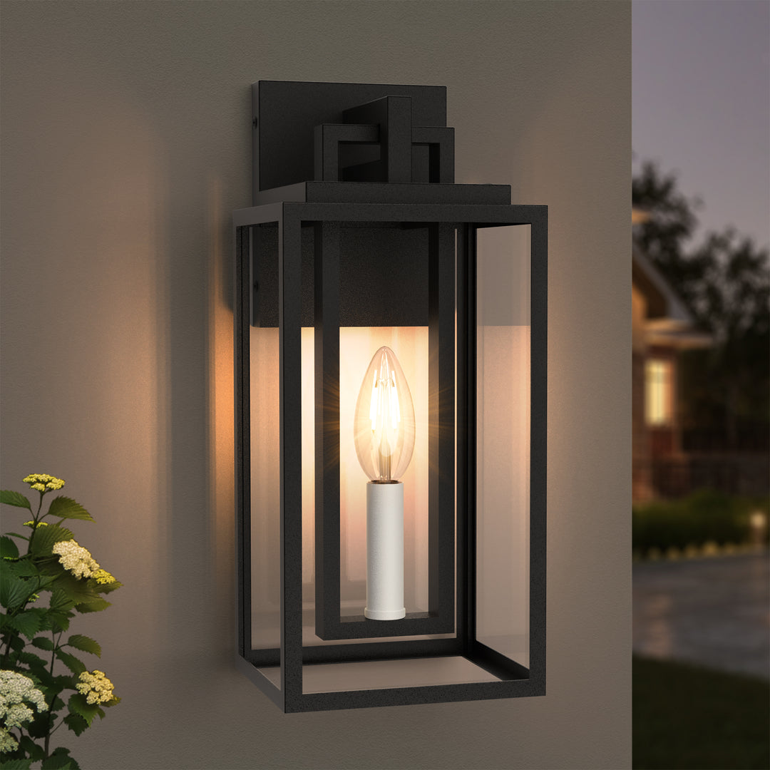 Large Outdoor Wall Lights, 18IN Modern Exterior Lighting Fixtures with White E12 Base, Wall Mount Lantern Waterproof Outside Sconce for House Porch Patio Yard Front Door #7067-2BK