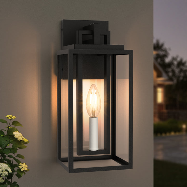 Large Outdoor Wall Lights, 18IN Modern Exterior Lighting Fixtures with White E12 Base, Wall Mount Lantern Waterproof Outside Sconce for House Porch Patio Yard Front Door #7067-2BK