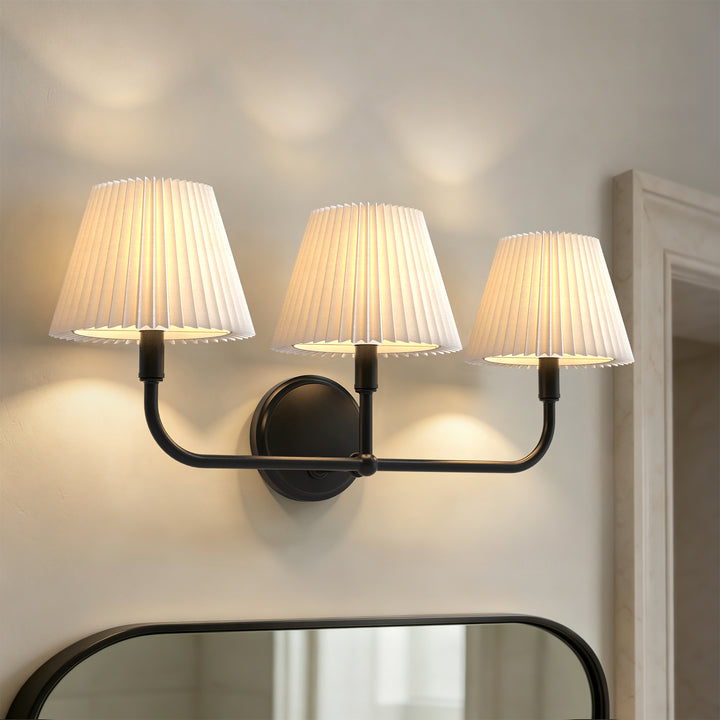 Glow Brass Armed Sconce With White Linen Shade #39006