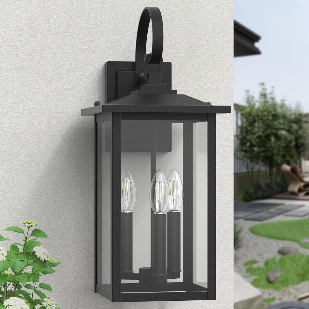 Dusk to Dawn 12.5" Outdoor Wall Sconce, Exterior Wall Light Fixture, Matte Black Porch Light Outdoor, Outside Wall Mount Lantern for House Garage Doorway (Bulb Include) #7004