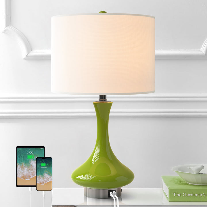 Aura 23.5'' Modern Blue Ceramic Table Lamp With USB Ports For Living Room/Bedroom #T252