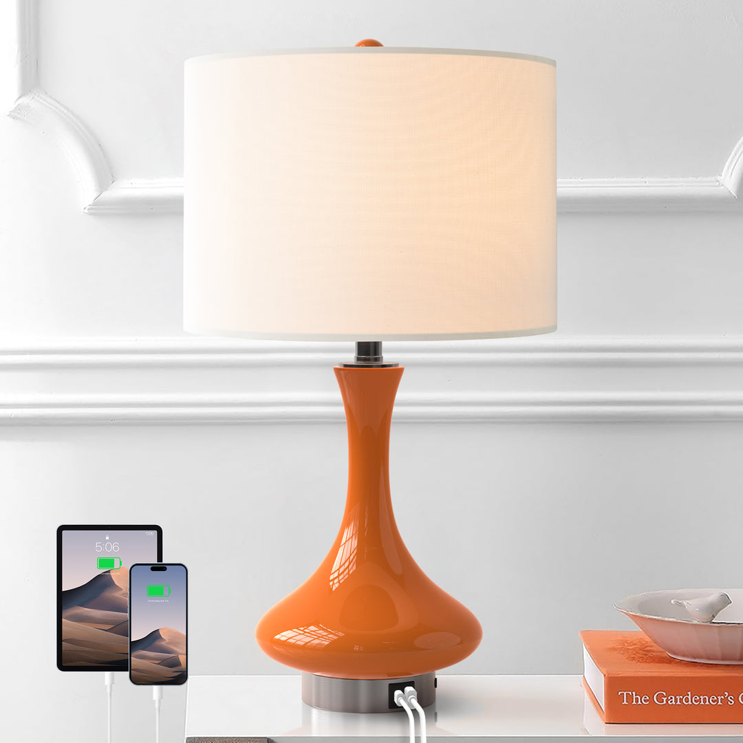 Aura 23.5'' Modern Blue Ceramic Table Lamp With USB Ports For Living Room/Bedroom #T252