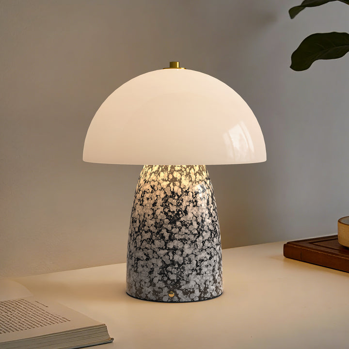 Pulsar 11" Modern Rechargeable Touch Control Desk Lamp, Portable Wireless Ceramic Led Lamp With Milky White Glass Shade, Three-Level Dimming, Suitable For Bedrooms, Living Rooms, Terraces And Outdoors #T281