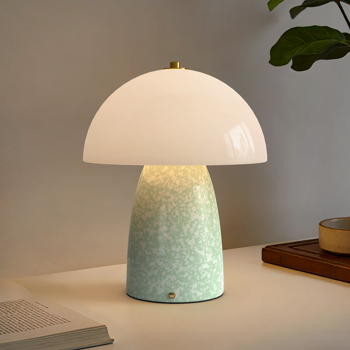 Pulsar 11" Modern Rechargeable Touch Control Desk Lamp, Portable Wireless Ceramic Led Lamp With Milky White Glass Shade, Three-Level Dimming, Suitable For Bedrooms, Living Rooms, Terraces And Outdoors #T281