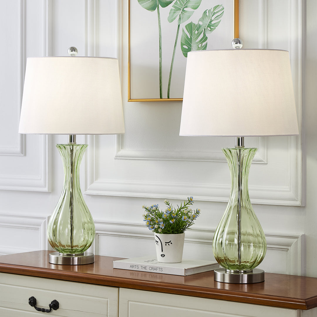 Maxax Coastal Glass Table Lamps Set of 2，Modern 25.5" Clear Glass Bedside Lamps with White Shade for Bedroom Living Room #T78