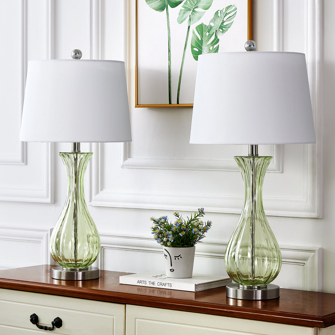 Maxax Coastal Glass Table Lamps Set of 2，Modern 25.5" Clear Glass Bedside Lamps with White Shade for Bedroom Living Room #T78