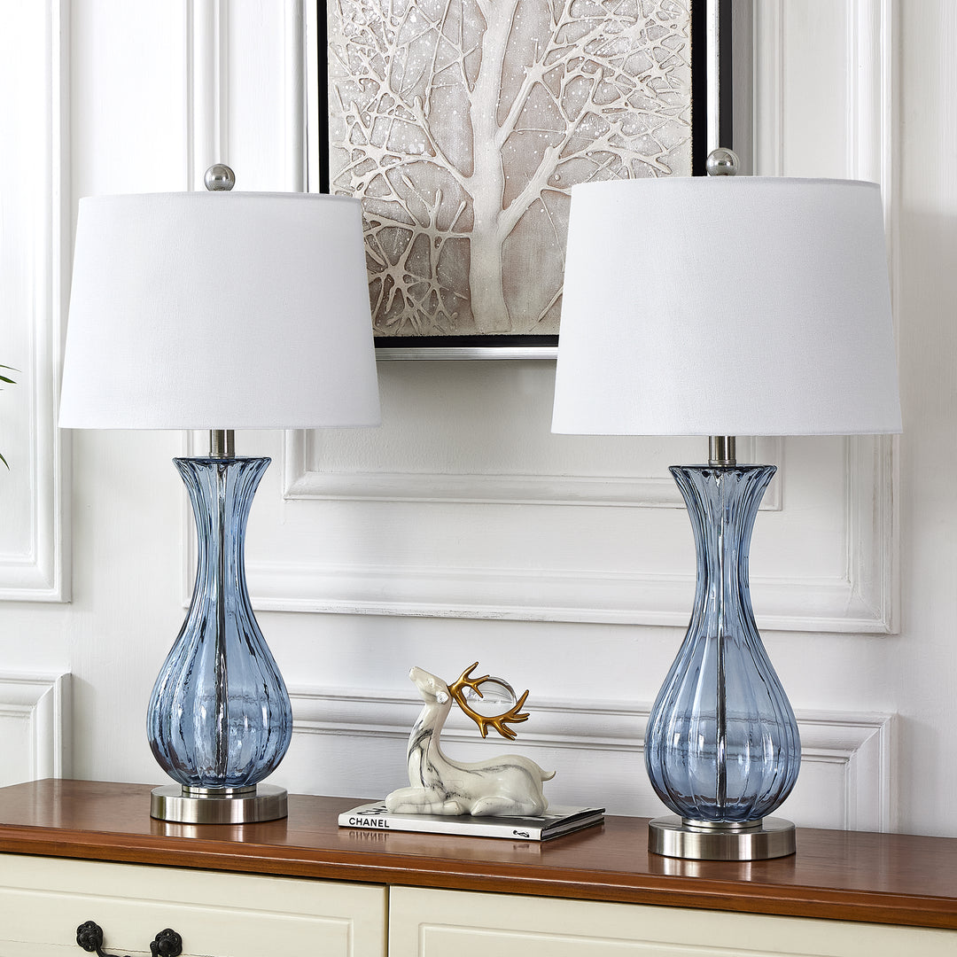 Maxax Coastal Glass Table Lamps Set of 2，Modern 25.5" Clear Glass Bedside Lamps with White Shade for Bedroom Living Room #T78