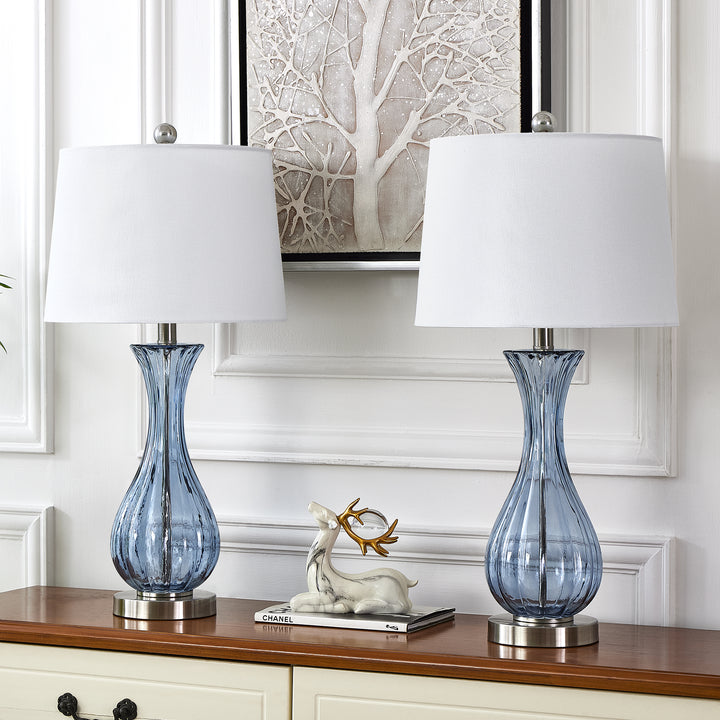 Maxax Coastal Glass Table Lamps Set of 2，Modern 25.5" Clear Glass Bedside Lamps with White Shade for Bedroom Living Room #T78