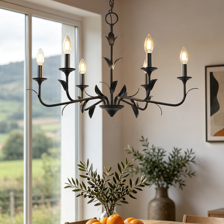 30" 6-Light Matte Black Candle Style Chandelier for Dining Room & Living Room #48009