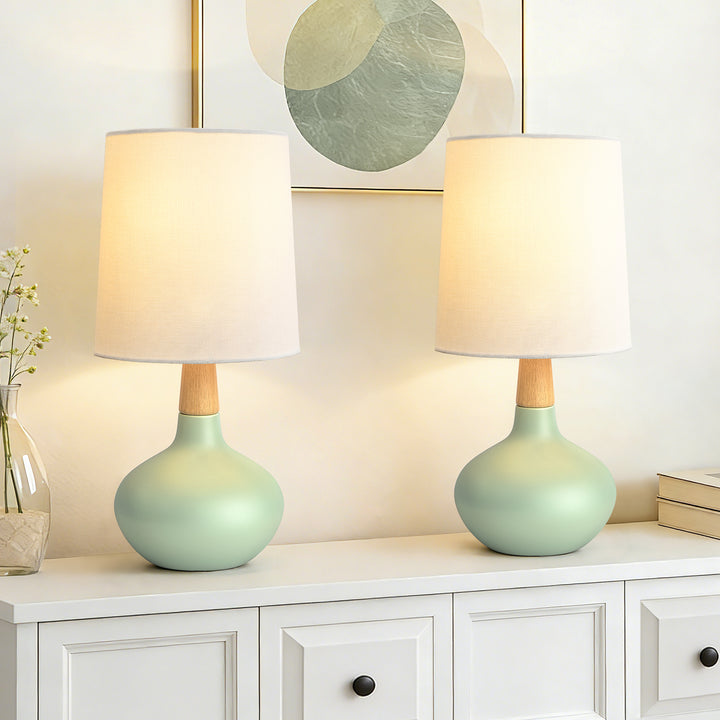 Maxax 14" Ceramic Table Lamps Set of 2, Small Beside Lamps, Modern White Bedside Nightstand Lamps for Living Room Bedroom #T185