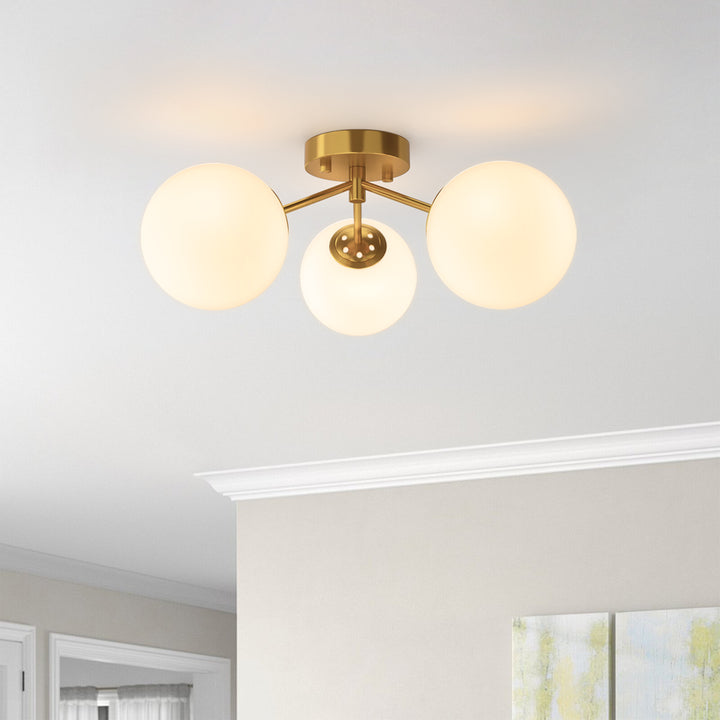 Maxax 3 Globe Ceiling Light 17 Inch Mid Century Modern Semi Flush Mount Ceiling Light Fixture for Bedroom,Living Room,Dinning Room, Foyer, Hallway #19228