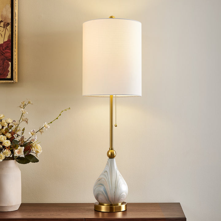 33" Modern Glam Ceramic Table Lamp With Pre-assembled Shade And Pull Chain For Bedroom Living Room #T293