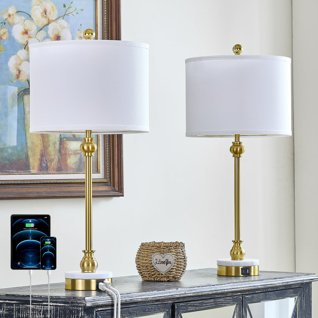 28.3" Marble And Metal Table Lamp For Living Room/bedroom (Set of 2) #T264