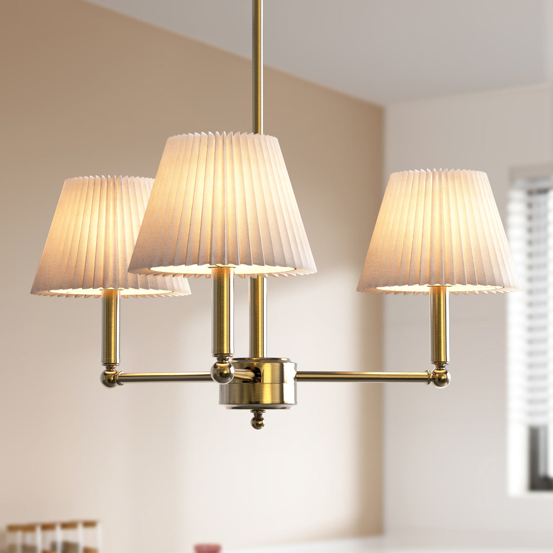 Twilight 3-Light White Linen Fabric Shade Mid-Century Modern Chandelier For Dining Room #P39007
