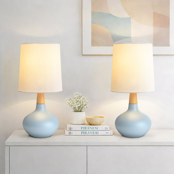 Maxax 14" Ceramic Table Lamps Set of 2, Small Beside Lamps, Modern White Bedside Nightstand Lamps for Living Room Bedroom #T185