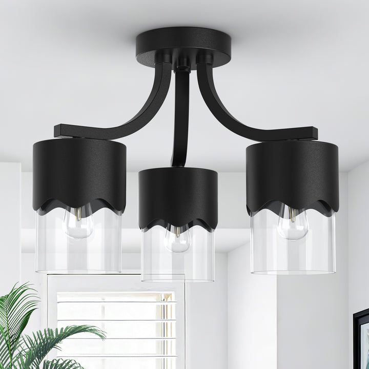 Glimmer 15.75 "- 3 Lights Modern Cluster Brushed Brass/Matte Black/Brushed Nickel Semi Flush Mount Lighting Fixture For Hallway/Laundry Room #29036