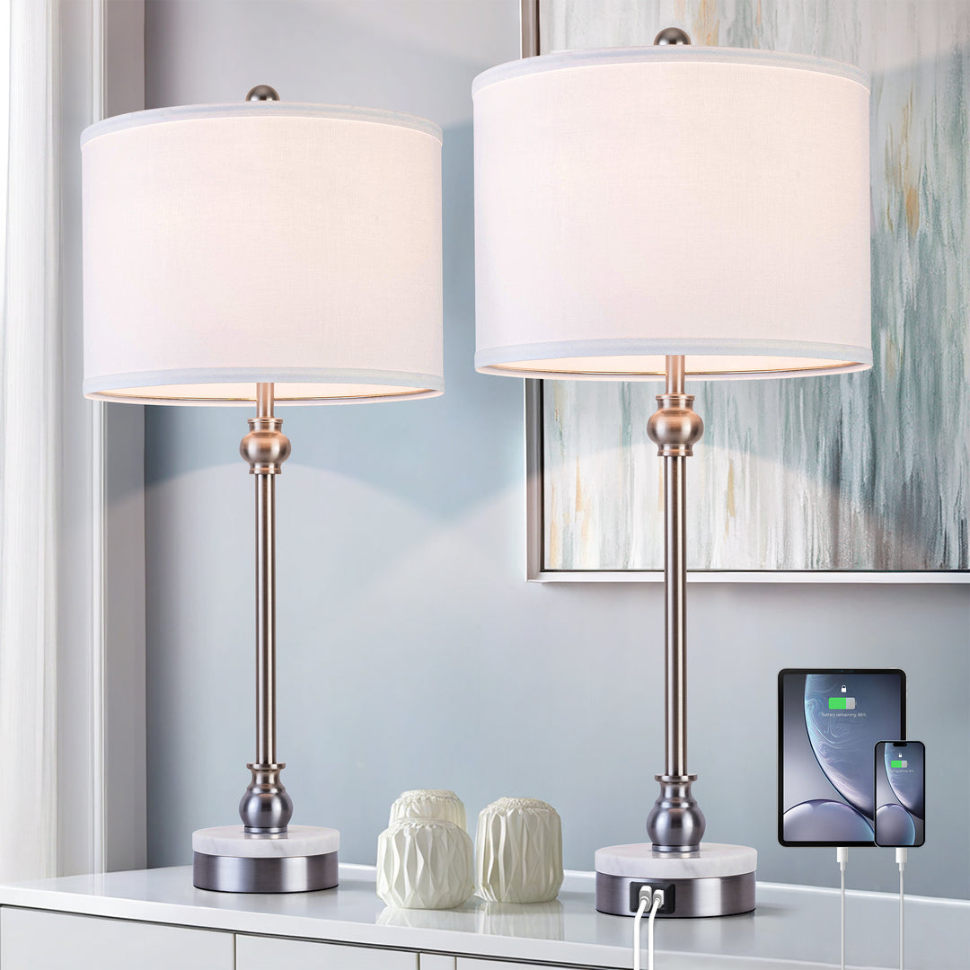 28.3" Marble And Metal Table Lamp For Living Room/bedroom (Set of 2) #T264