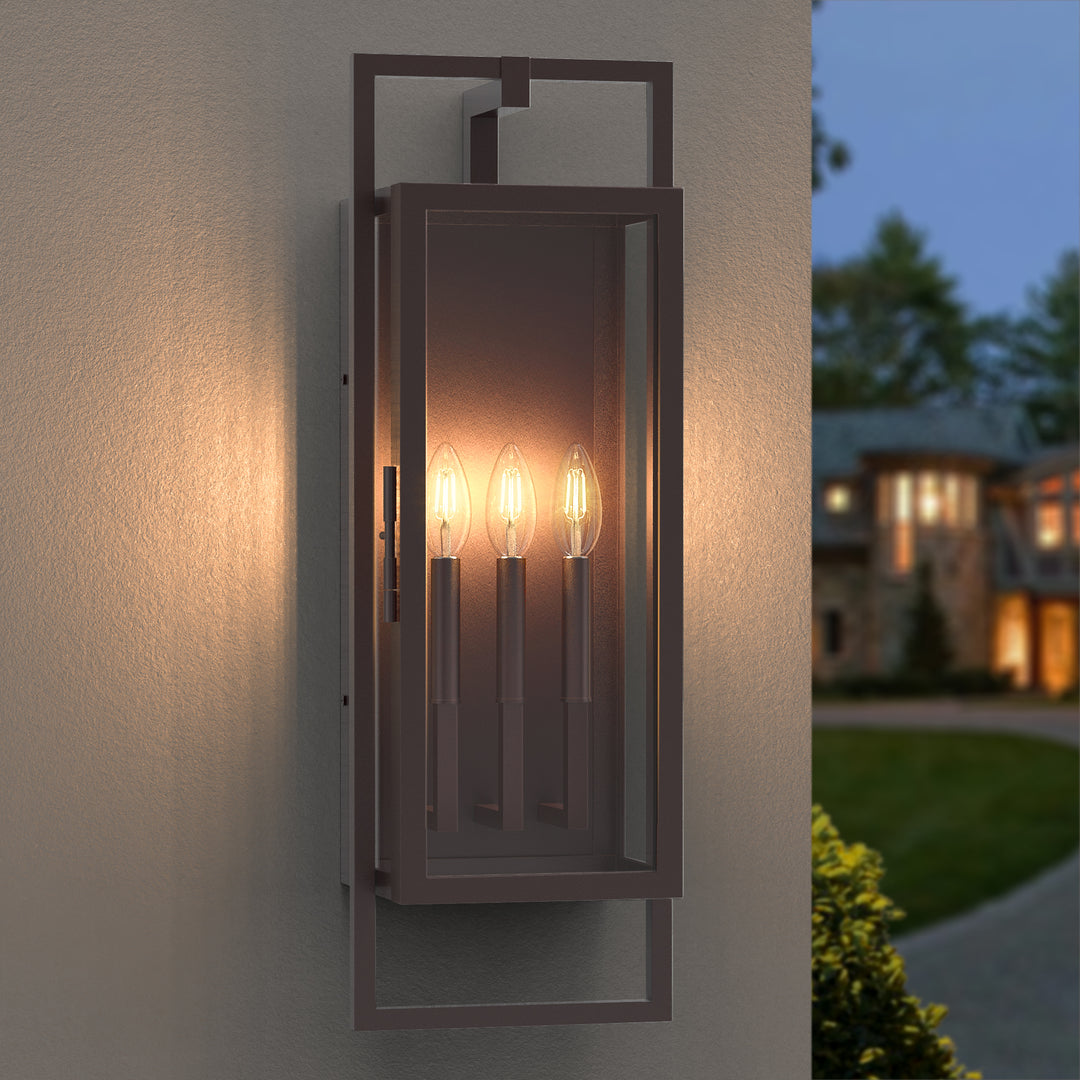 Radiance 3 -Light Steel And Glass Outdoor Wall Light with Dusk to Dawn #7030