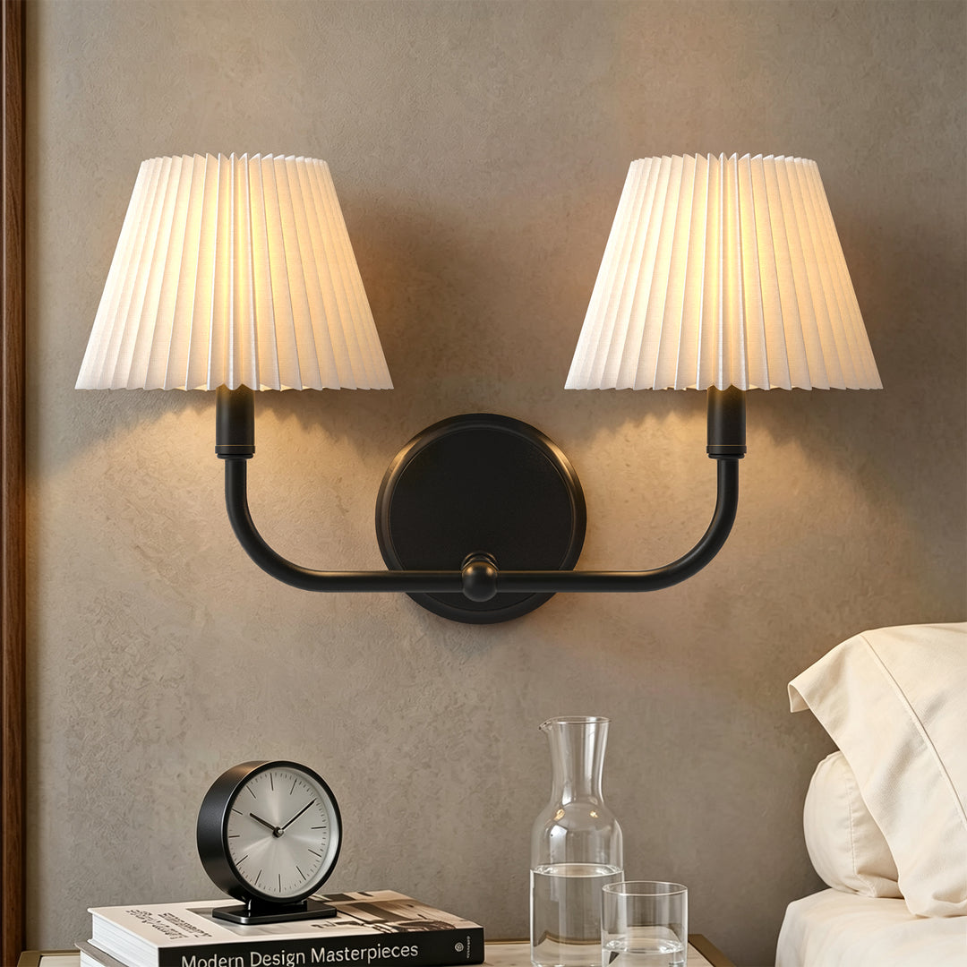 Glow Brass Armed Sconce With White Linen Shade #39006