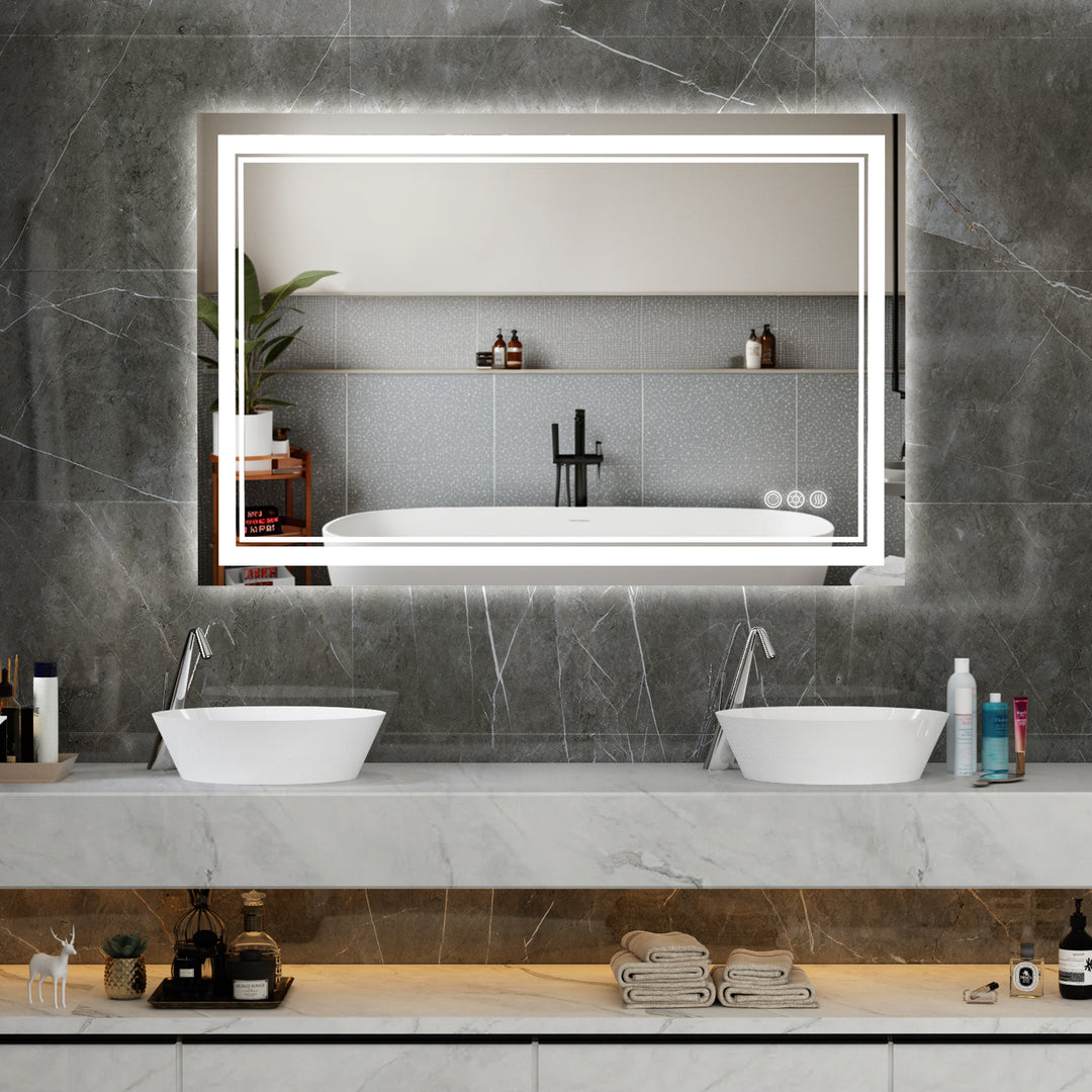 Elevate Home Modern Frameless Anti-Fog LED Lighted Dimmable Wall Mounted Bathroom Vanity Mirror 48" H x 32" W #MXML01-128