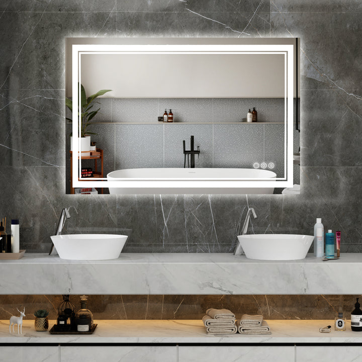 Modern Frameless Anti-Fog LED Lighted Dimmable Wall Mounted Bathroom Vanity Mirror 48" H x 32" W #MXML01-128