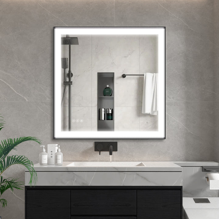 Modern Space Aluminum Framed Led Lighted Dimmable Anti-Fog Tempered Glass Bathroom #MS02