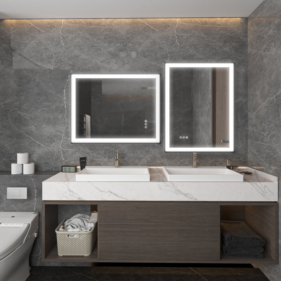 Modern Space Aluminum Framed Led Lighted Dimmable Anti-Fog Tempered Glass Bathroom / Vanity Mirror #MS02