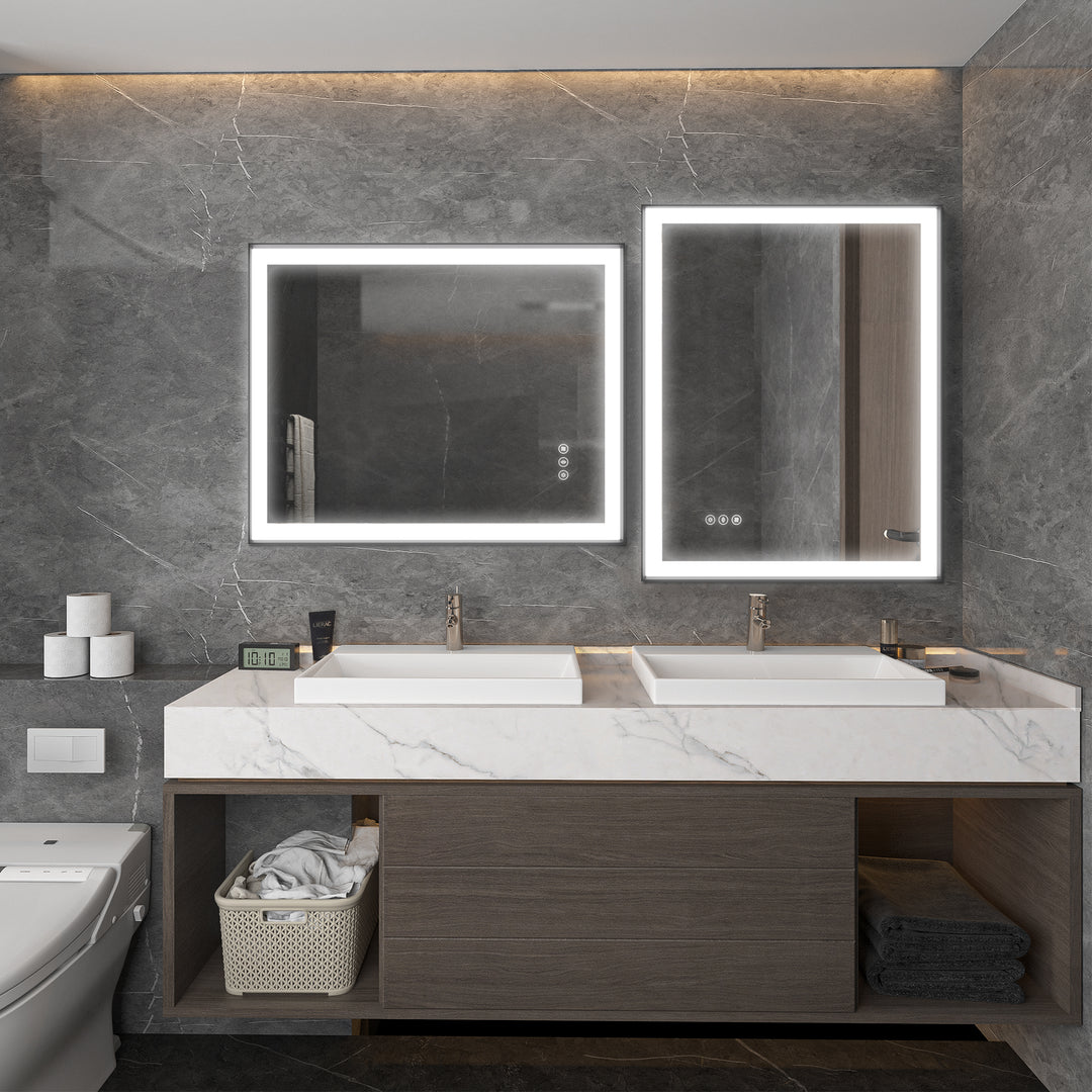 Modern Space Aluminum Framed Led Lighted Dimmable Anti-Fog Tempered Glass Bathroom #MS02