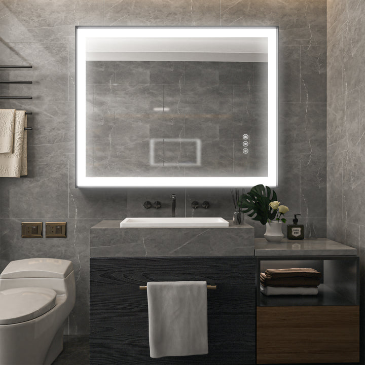 Modern Space Aluminum Framed Led Lighted Dimmable Anti-Fog Tempered Glass Bathroom #MS02