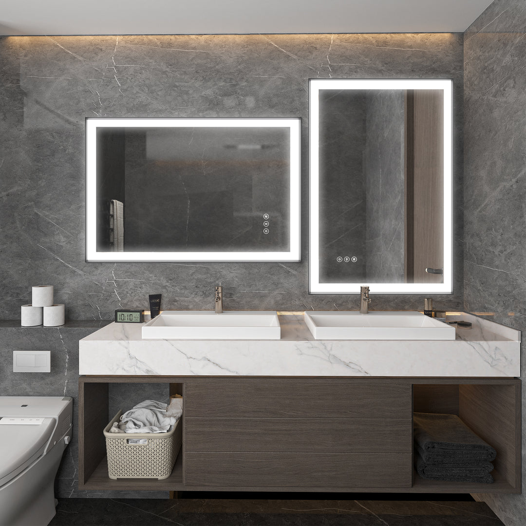 Modern Space Aluminum Framed Led Lighted Dimmable Anti-Fog Tempered Glass Bathroom / Vanity Mirror #MS02