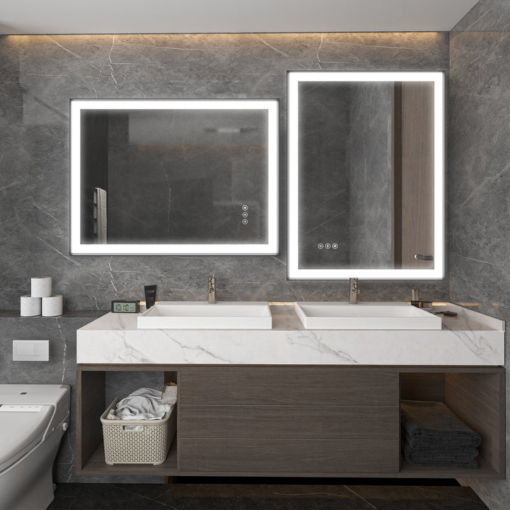 Modern Space Aluminum Framed Led Lighted Dimmable Anti-Fog Tempered Glass Bathroom / Vanity Mirror #MS02