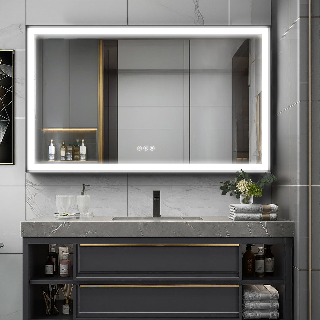 Modern Space Aluminum Framed Led Lighted Dimmable Anti-Fog Tempered Glass Bathroom / Vanity Mirror #MS02