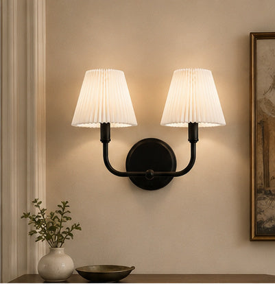 Glow Brass Armed Sconce With White Linen Shade #39006