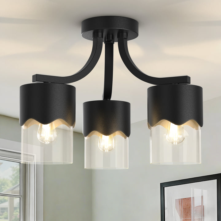 Glimmer 15.75 "- 3 Lights Modern Cluster Brushed Brass/Matte Black/Brushed Nickel Semi Flush Mount Lighting Fixture For Hallway/Laundry Room #29036