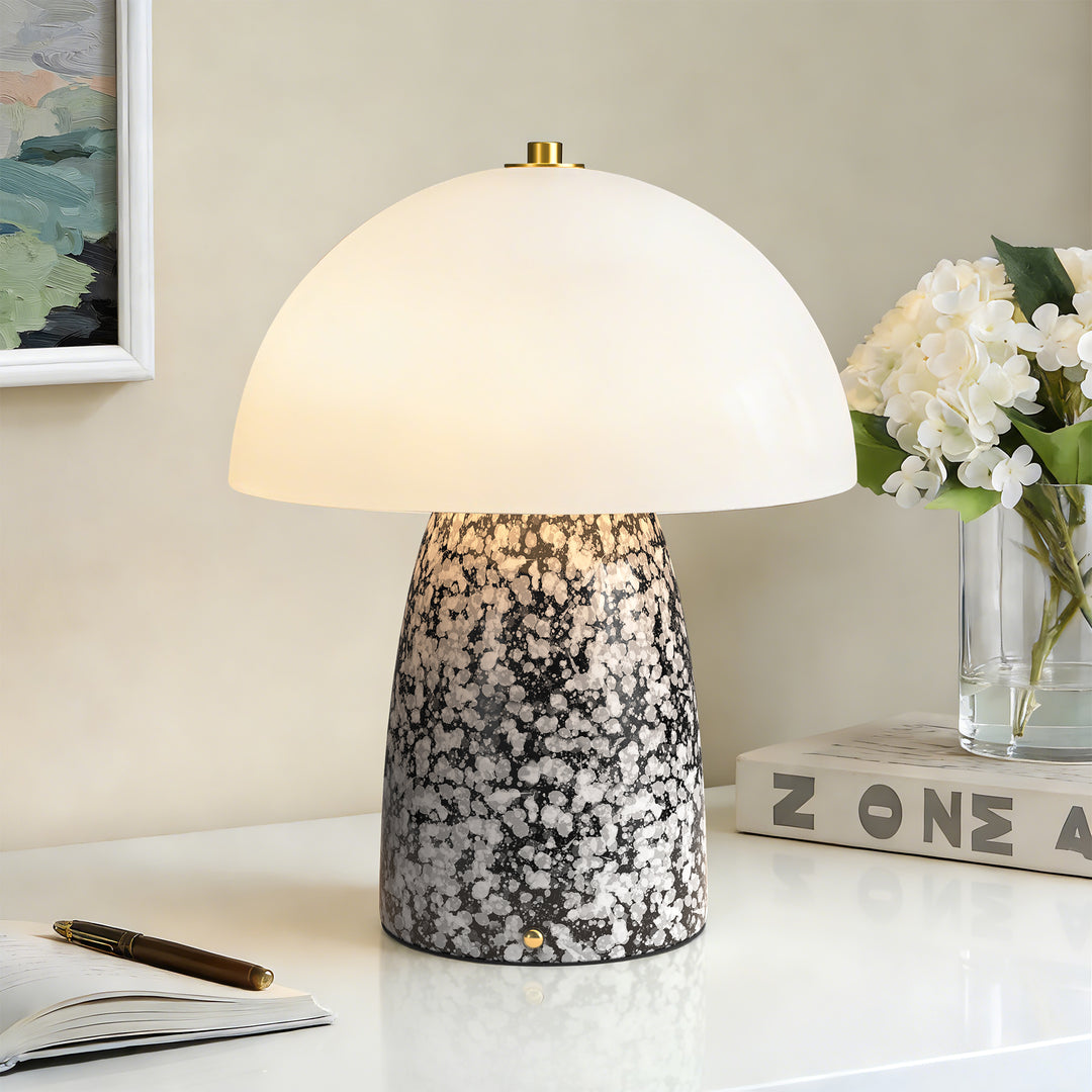 Pulsar 11" Modern Rechargeable Touch Control Desk Lamp, Portable Wireless Ceramic Led Lamp With Milky White Glass Shade, Three-Level Dimming, Suitable For Bedrooms, Living Rooms, Terraces And Outdoors #T281