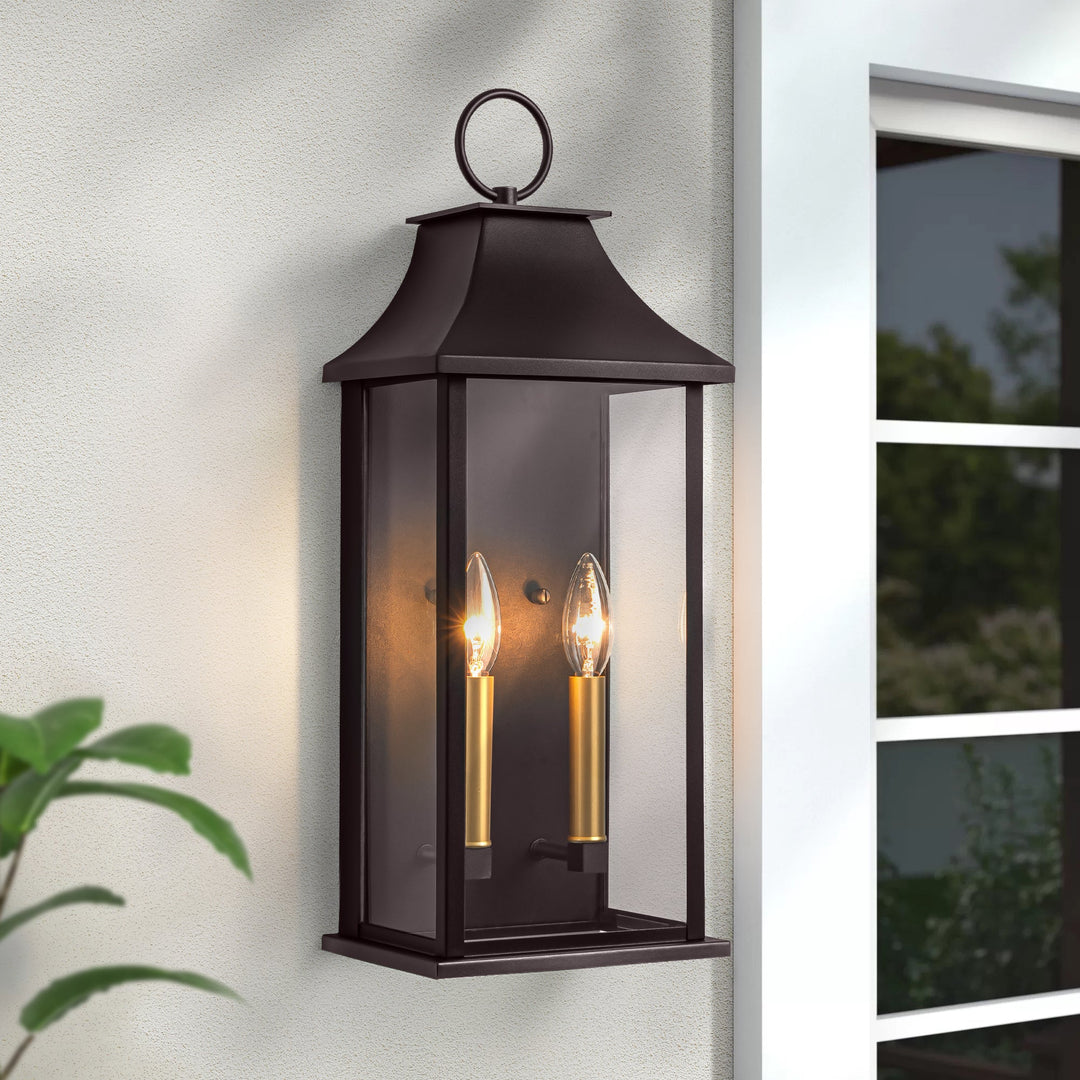Lawyettle Bronze Smart Dusk to Dawn Outdoor Wall Light, 20.6" Large Outside Wall Sconce Light 2-Light, Modern Exterior Wall Lantern with Glass, Waterproof Outdoor Porch Light for House, Porch #MX7008