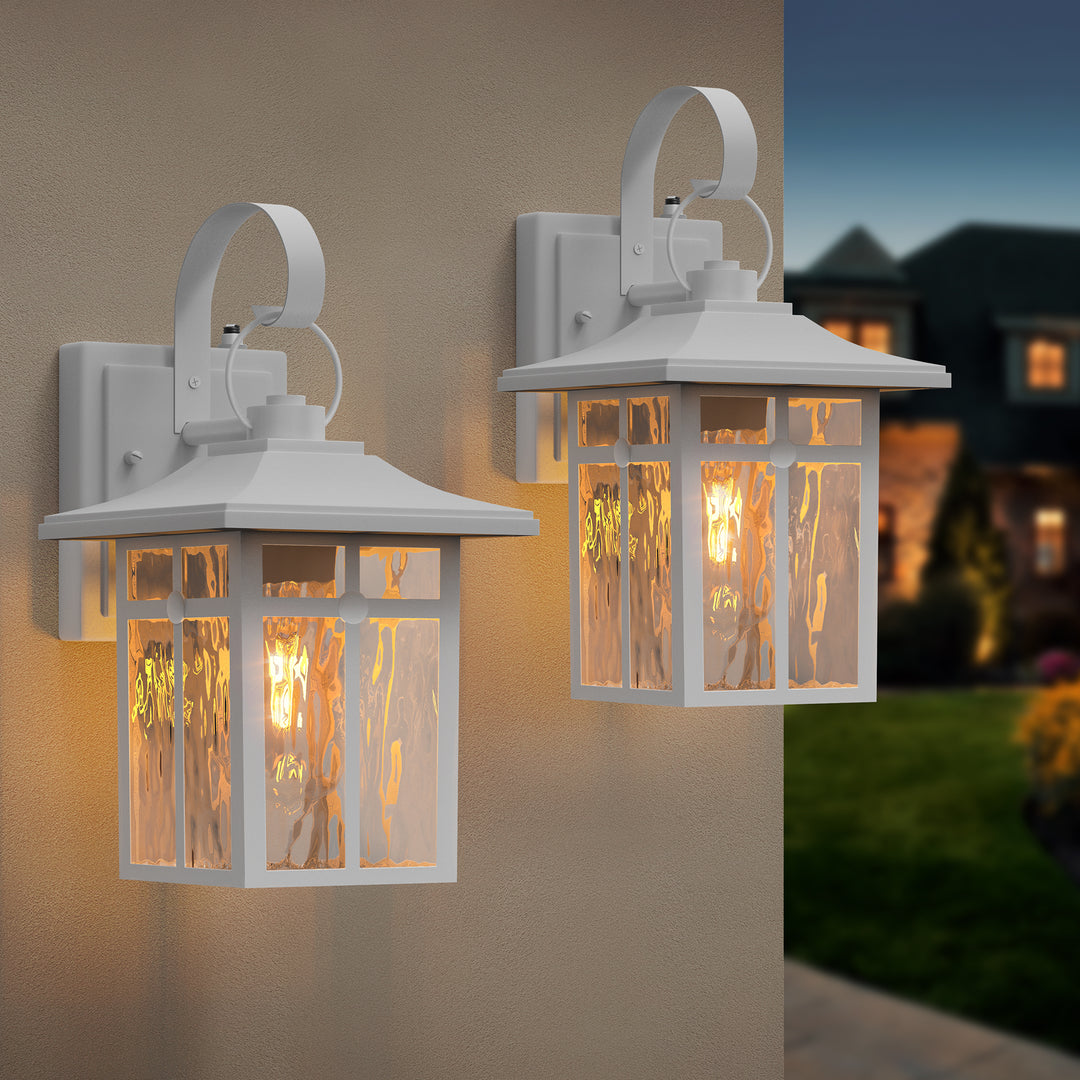 Maxax 2 Pack Dusk to Dawn Outdoor Wall Lights, Exterior Light Fixtures Wall Mount with Ripple Glass, Waterproof Black Porch Lights, Outside Wall Lantern for Entryway, Garage, Patio #MX7003