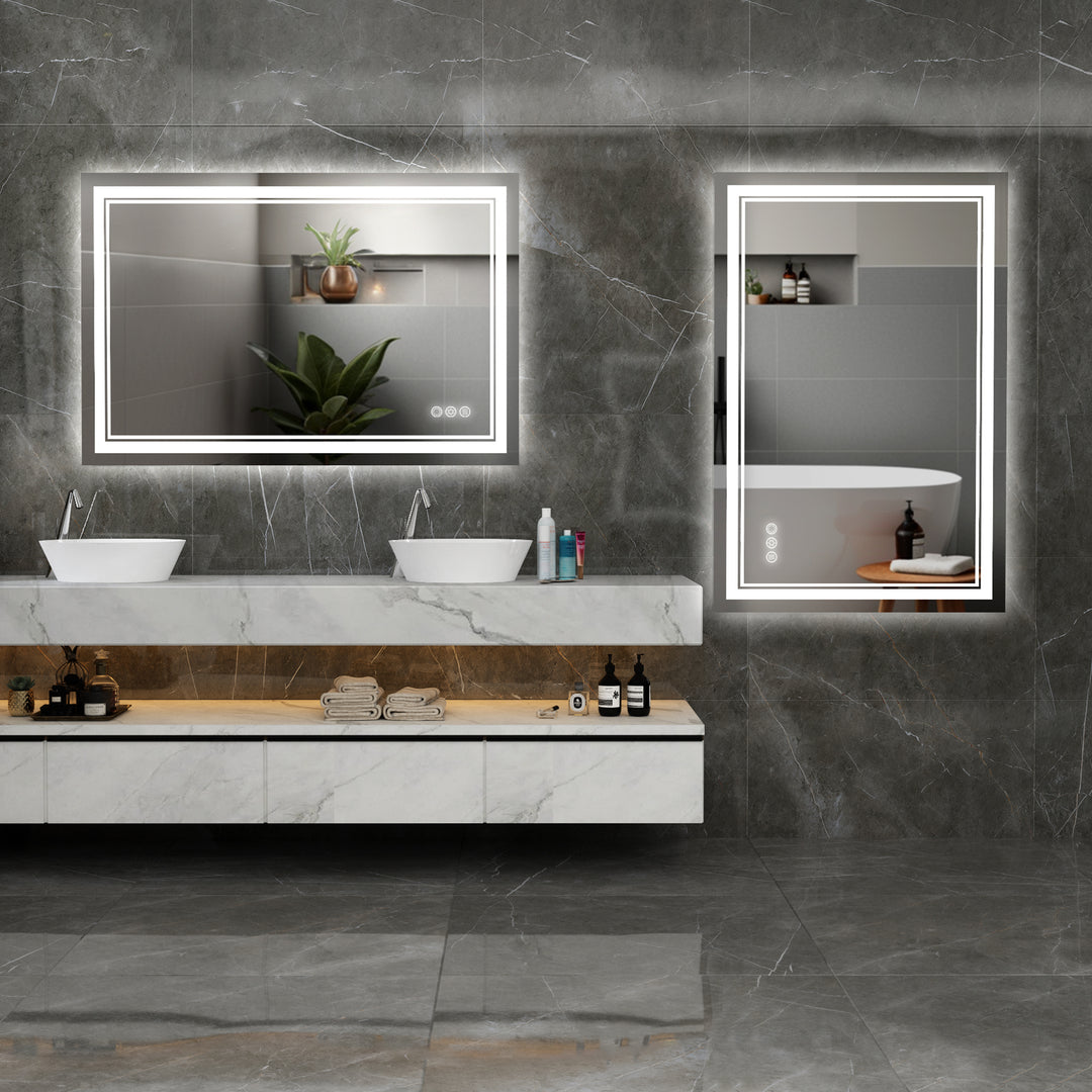 Elevate Home Modern Frameless Anti-Fog LED Lighted Dimmable Wall Mounted Bathroom Vanity Mirror 48" H x 32" W #MXML01-128